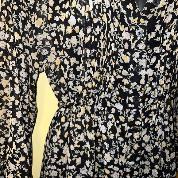 Vintage American Rag Button Up Wrap Around Black Long Sleeve Sheer Tunic Size XL - Picture 10 of 14